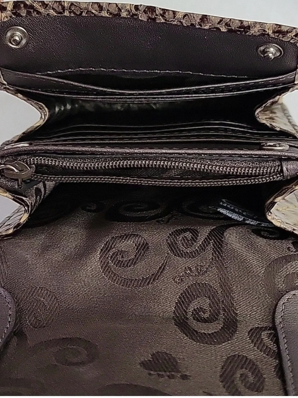 Brighton Brown and Cream Snakeskin Crossbody Bag